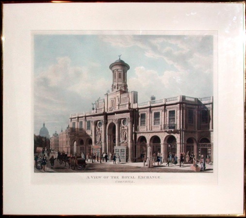 Lot image - D. Havell A VIEW OF THE ROYAL EXCHANGE, CORNHILL Hand-colored etching and aquatint