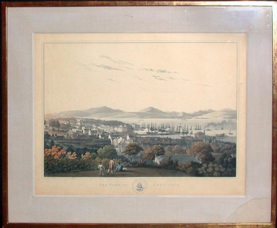 Lot image - I. Clark THE TOWN OF GREENOCK Hand-colored etching and aquatint