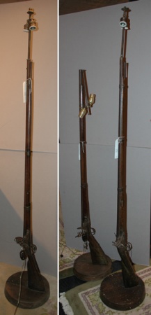 Lot image - Three Muskets Mounted as Two-Light Floor Lamps