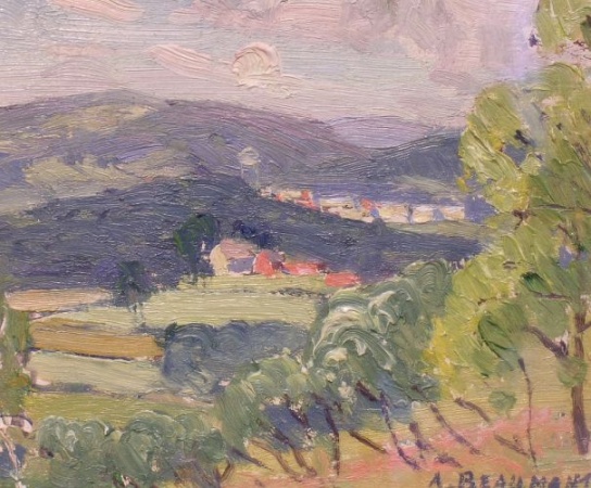Lot image - A. Beaumont American, 20th century LANDSCAPE WITH FARM