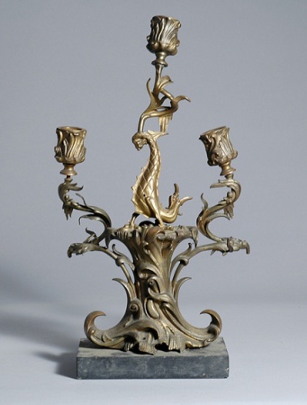 Lot image - Rococo Style Brass Dolphin-Form Three-Light Candelabrum