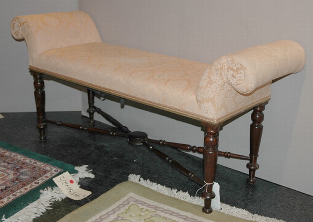 Lot image - Regency Style Upholstered Mahogany Window Bench