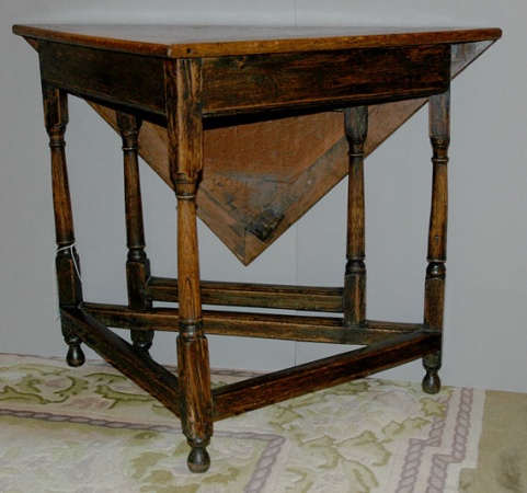 Lot image - Charles I Style Oak Triangular Drop Leaf Side Table