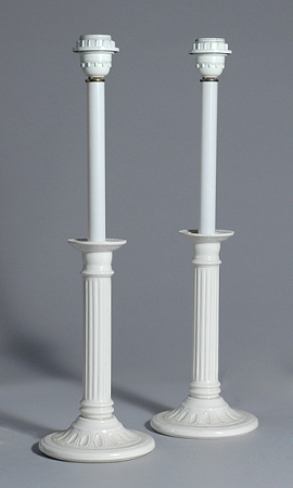 Lot image - Pair of Neoclassical Style White Porcelain Candlesticks