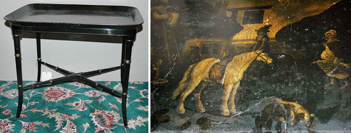 Lot image - Lacquered Tray Top Table on Faux Bamboo Base