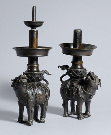 Lot image - Pair of Chinese Bronze Pricket Sticks
