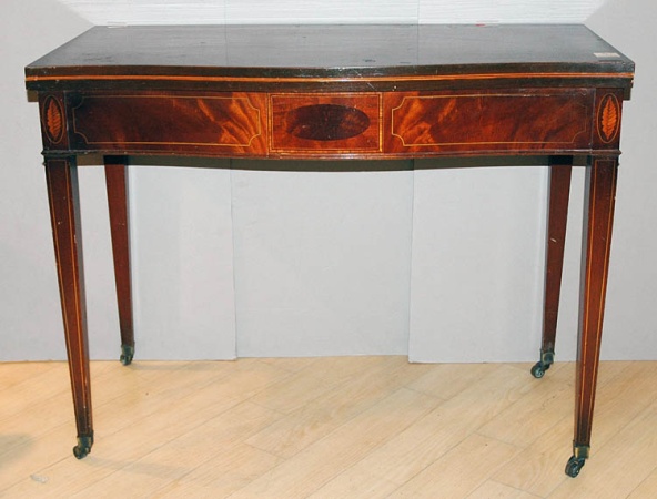Lot image - Georgian Style Strung Mahogany Fold-Over Table with Three Leaves