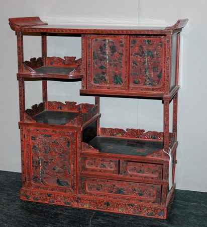 Lot image - Asian Red and Black Lacquered Cabinet