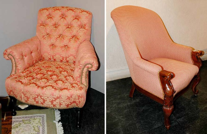 Lot image - Two Victorian Style Upholstered Lounge Chairs