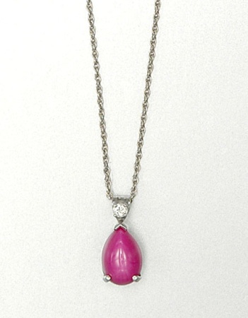 Lot image - White Gold, Diamond and Synthetic Star Ruby Pendant Necklace