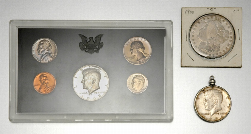 Lot image - Group of Assorted Coins and Sterling Silver I.D. Bracelet