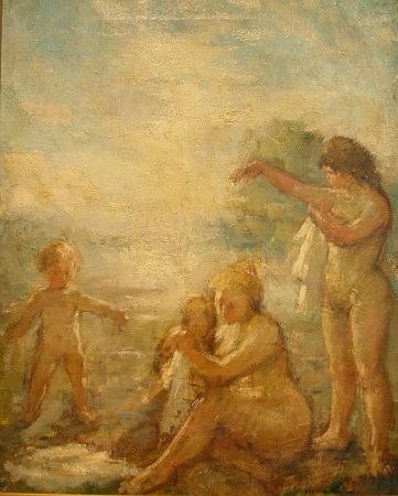 Lot image - Bernard Dunstan British, b.1920 MOTHER AND CHILDREN BATHING