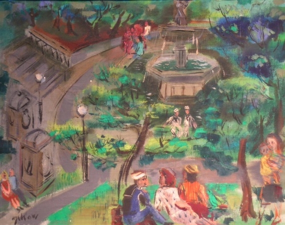 Lot image - Ruth (Mrs. Jack Levine) Gikow American, 1913-1982 AFTERNOON IN THE PARK