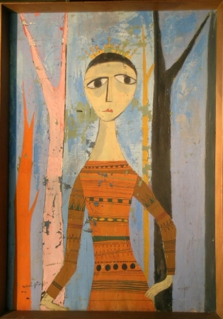 Lot image - Michael Getsoff American, d.2005 PORTRAIT OF A WOMAN IN THE WOODS WEARING TIARA