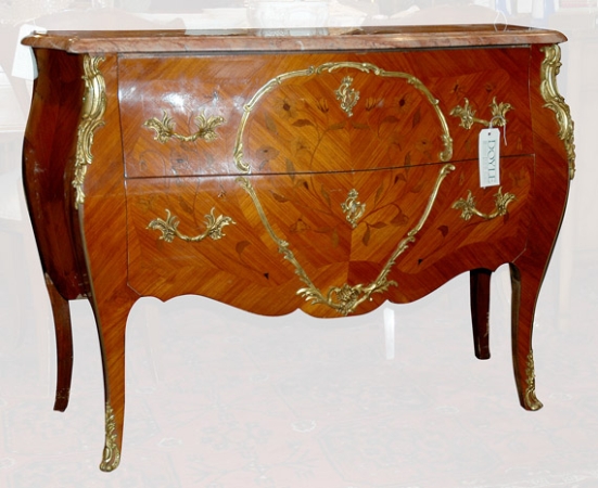 Lot image - Louis XV Style Marble Top Gilt-Metal Mounted Marquetry Inlaid Commode