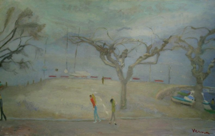 Lot image - Germaine Verna French, 1900-1975 WINTER QUAI SCENE