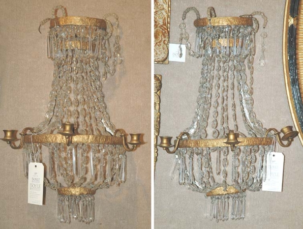 Lot image - Pair of Neoclassical Style Gilt-Metal and Glass Three-Light Girandoles