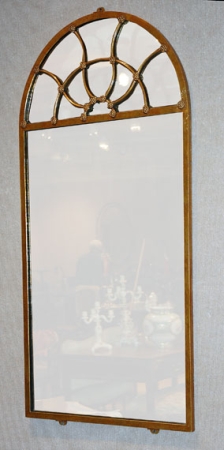 Lot image - Floral Decorated Parcel Gilt Iron Arched Top Mirror