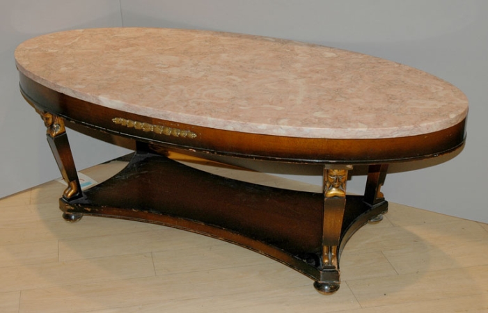Lot image - Empire Style Marble Top Mahogany Low Table