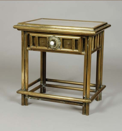 Lot image - Marble Top Brass Single-Drawer Side Table