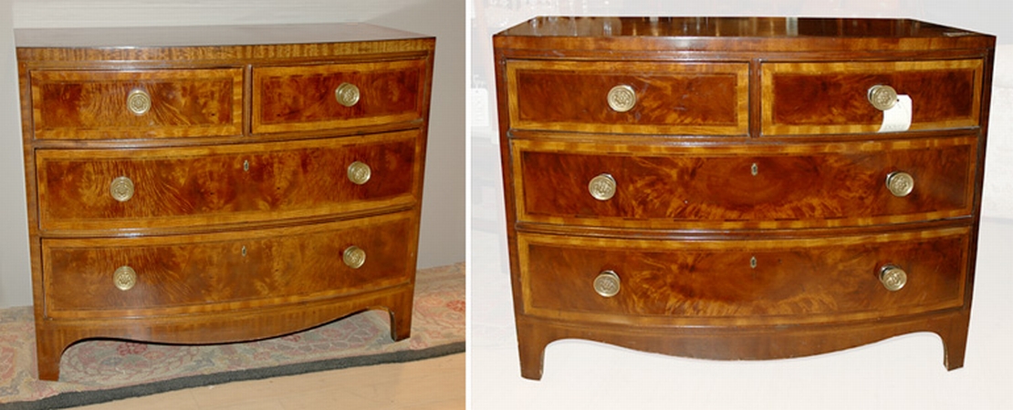 Lot image - Pair of Georgian Style Mahogany Bow Front Chests of Drawers