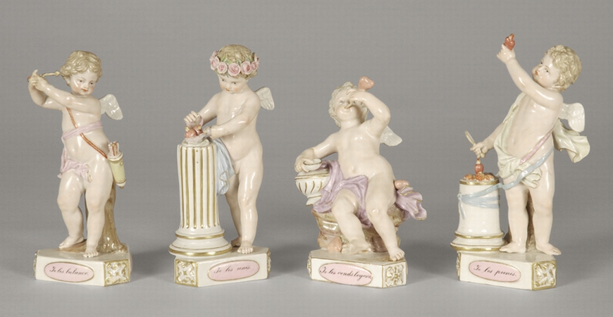 Lot image - Four Meissen Porcelain Figures of Cupid