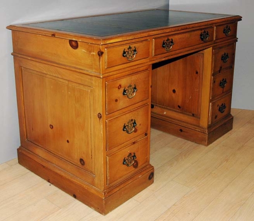 Lot image - Georgian Style Leather Top Fruitwood Pedestal Desk