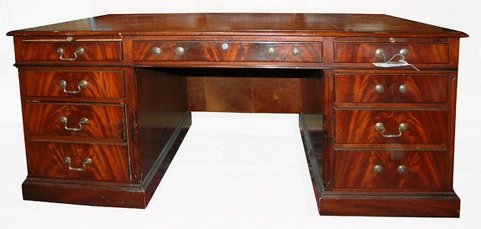 Lot image - Georgian Style Leather Top Mahogany Pedestal Desk