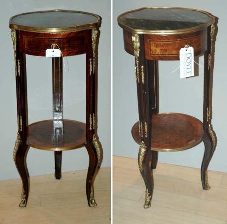 Lot image - Pair of Louis XV Style Marble Top Gilt-Metal Mounted Circular Side Tables