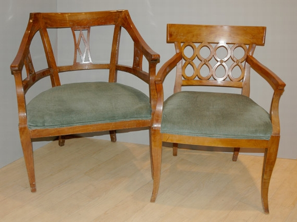 Lot image - Set of Six Biedermeier Style Fruitwood Armchairs; Together with a Pair of Similar Biedermeier Style Fruitwood Armchairs