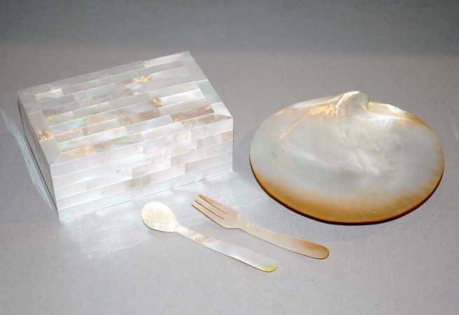 Lot image - Mother-of-Pearl Hors dOeurve Service; Together with a Mother-of-Pearl Box