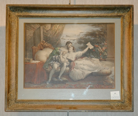 Lot image - Artist Unknown [LOVERS] Hand-colored lithograph