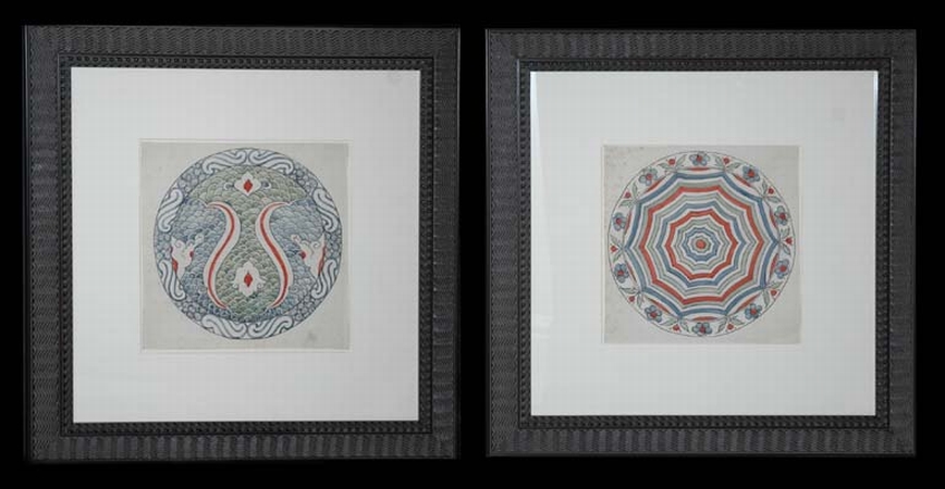 Lot image - Artist Unknown [PORCELAIN PLATE DESIGNS] Two watercolors on paper