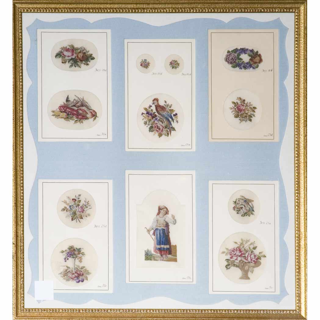 Lot image - Six Petit Point Panels of Flowers and Figures