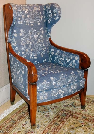 Lot image - Continental Upholstered Fruitwood Wing Chair