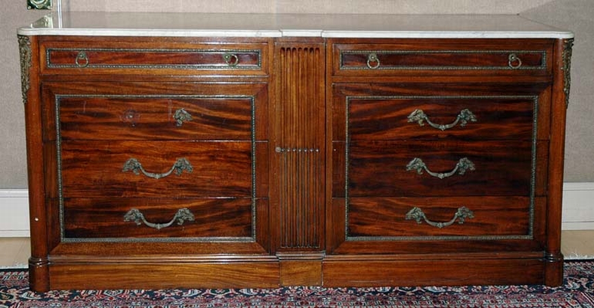 Lot image - French Style Marble Top Gilt-Metal Mounted Mahogany Credenza