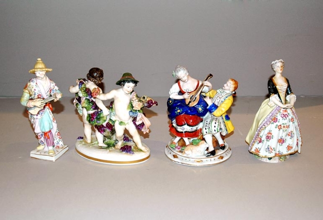 Lot image - Nine Meissen Style Porcelain Figures