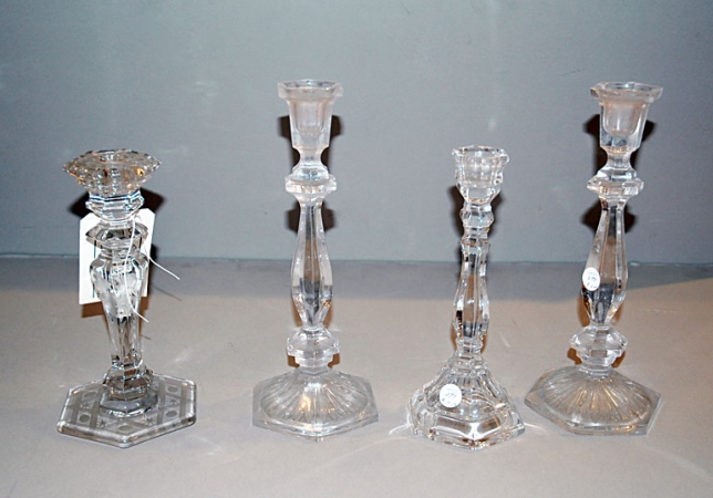 Lot image - Three Pairs of Clear Glass Candlesticks