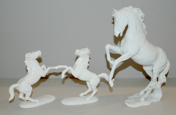Lot image - Three German White Porcelain Figures of Horses