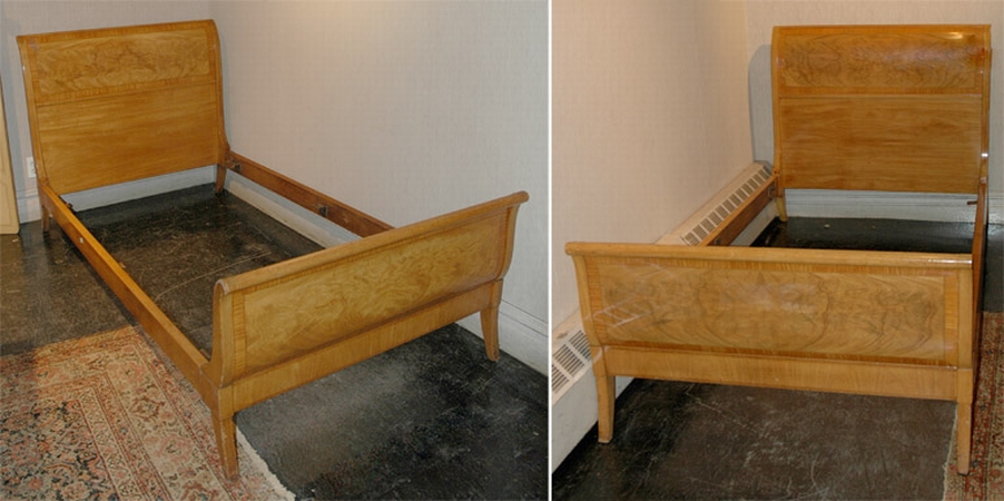 Lot image - Pair of Burl Wood Twin Beds