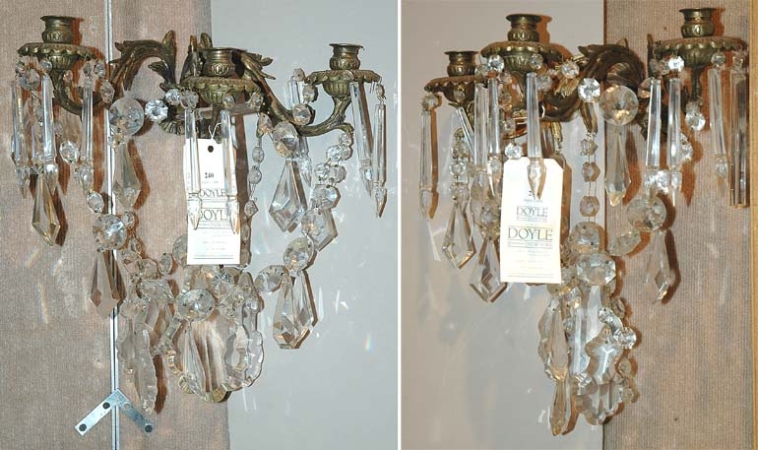 Lot image - Pair of Louis XV Style Gilt-Metal and Glass Three-Light Girandoles