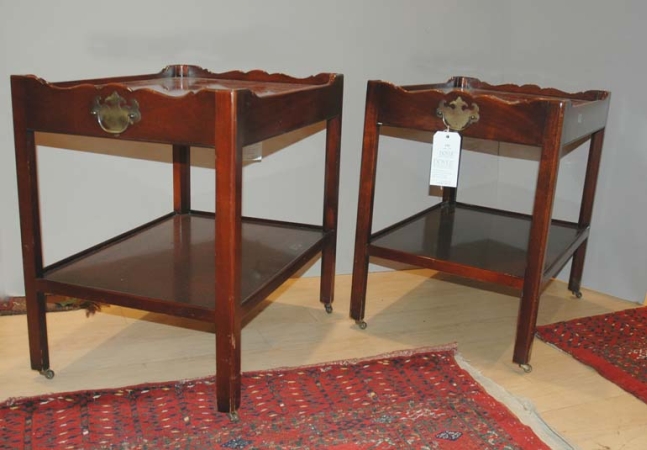 Lot image - Pair of Georgian Style Mahogany Two-Tier Side Tables