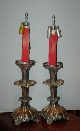 Lot image - Pair of Silver Plated Two-Light Lamps
