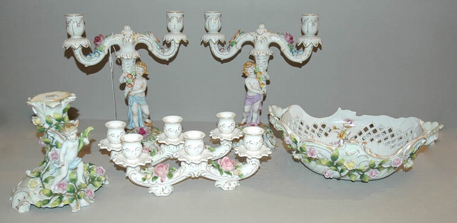 Lot image - Group of Fvie German Porcelain Table Decorations