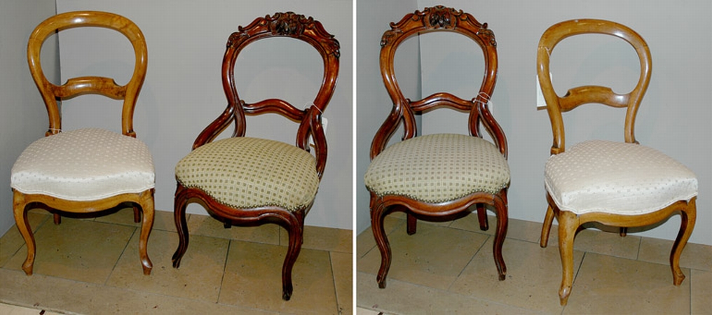 Lot image - Two Pairs of Walnut Balloon Back Side Chairs