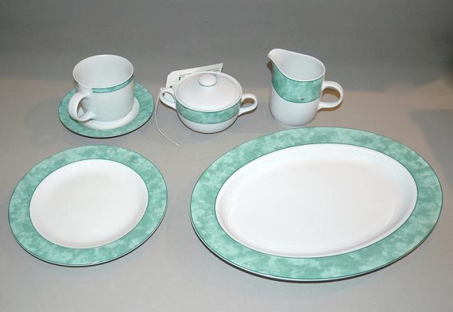 Lot image - Mint Green and White Porcelain Dinner Service