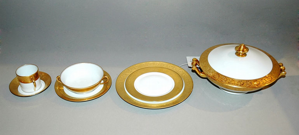 Lot image - Miscellaneous Group of French Porcelain Gilt Decorated Dinnerware