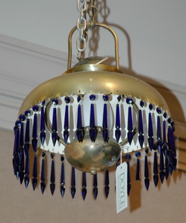 Lot image - Victorian Style Ceiling Light with Dark Blue Prisms