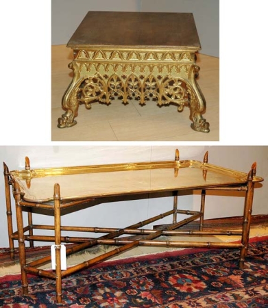 Lot image - Brass Tray Table on Faux Bamboo Stand; Together with a Brass Trivet