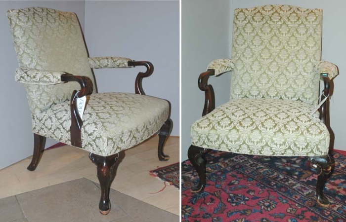 Lot image - Pair of Georgian Style Upholstered Mahogany Armchairs